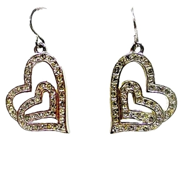 Ivana Trump Double Heart Rhinestone Crystal Earrings- Vintage (80s) - Picture 1 of 3